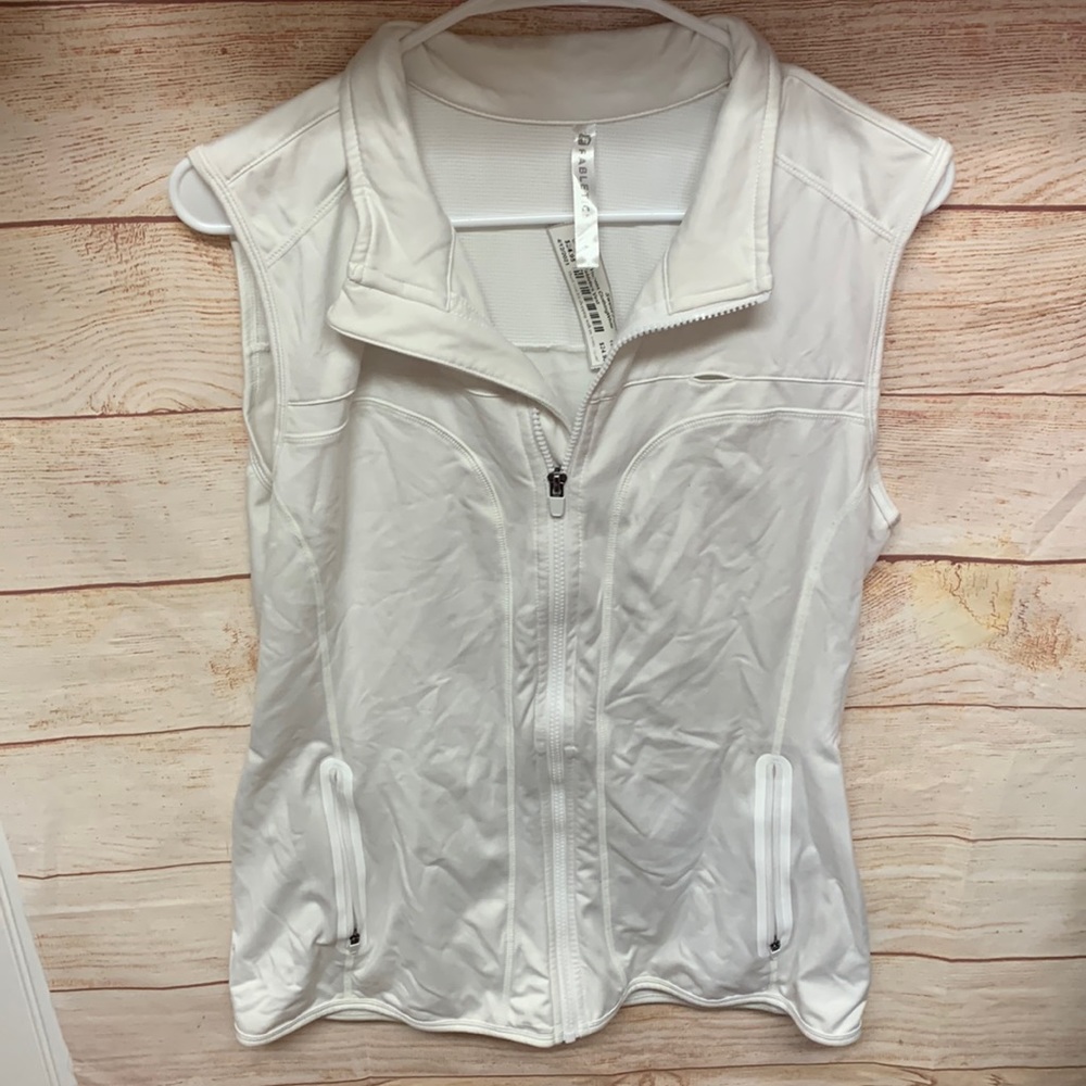 Women's White Sleeveless Zip-Front Active Vest